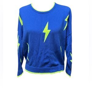 Wispr by Brodie Blue Neon Green Lightning Bolt Cotton Silk Pullover Sweater L